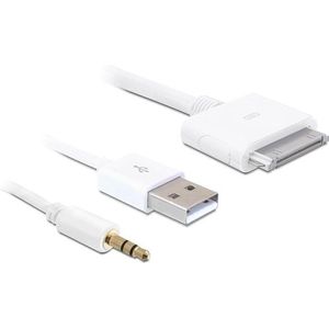 30-pins Apple Dock naar 3,5mm Jack + USB-A kabel / wit - 1 meter