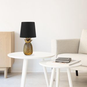 Navaris tafellamp in ananas design - Ananaslamp - 35 cm hoog - Decoratieve lamp van keramiek - Pineapple lamp - E14 fitting - Goud/Zwart