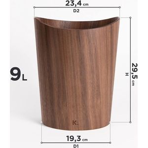 houten prullenbak Börje | Houten prullenbak voor kantoor, kinderkamer, slaapkamer en nog veel meer | 9 liter | walnoot
