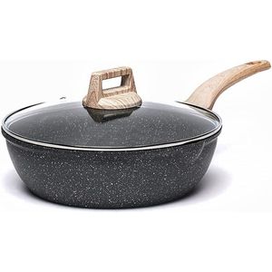 CAROTE braadpan zwart 28 cm met deksel, pan met duurzame anti-aanbaklaag, diepe koekenpannen Voor alle soorten fornuizen inclusief pan-inductie
