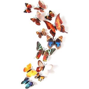 Bruine 3D vlinders 12 stuks / Kleurrijke muurdecoratie vlinders voor de babykamer