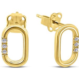 Silventi 9NBSAM-G230271 Gouden Oorknopjes Ovaal met Zirkonia - 8,9x5,5mm - 14 Karaat - Goud
