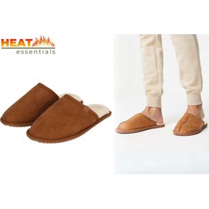 Heat Essentials Suede Pantoffels Heren - Cognac - Maat 41/42 - Instap Sloffen Heren - Spaanse Sloffen - Antislip