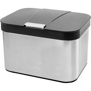 Keuken Voedsel Afval/Compost Bak - 43 L Werkblad Caddy - 25 x 17 cm - Zwart/Zilver Plastic en Roestvrij Stalen Compost/Afval Container met Deksel