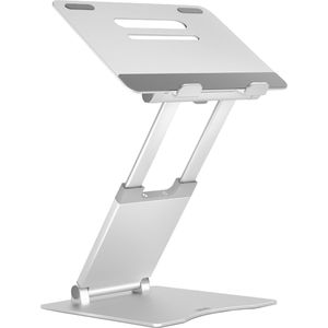 DESQ Aluminium laptopstandaard | Volledig verstelbaar | Laptop werkstation voor zitten en staan | Telescopisch | Hoogte 30-450 mm | Voor alle 10-17 inch laptops
