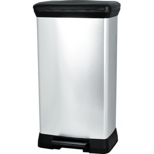 Deco Bin vuilnisemmer 50 l met deksel en pedaal zwart-zilver metallic kunststof afvalemmer - Afvalbak voor keuken en huisvuil - 39 x 29 x 72 cm pedaalemmer 50 liter