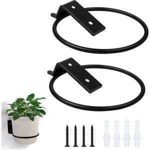 Plantenhanger Metalen Ring Wandmontage Bloempot Planter Pot Ring-11x13.5cm Zwart
