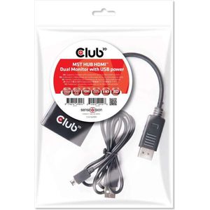 club3D CSV-6200H DisplayPort Adapter [1x DisplayPort plug, USB 3.2 1st Gen port Micro B (USB 3.0) - 2x HDMI socket] Black