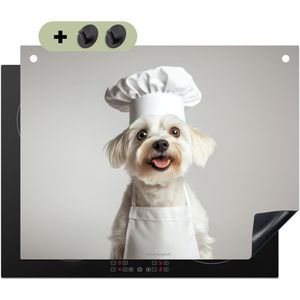 KitchenYeah® Inductie beschermer 80x55 cm - Hond - Wit - Kok - Kookplaataccessoires - Afdekplaat voor kookplaat & Spatscherm achterwand - Inductiebeschermer - Inductiemat - Inductieplaat mat - Keuken decoratie