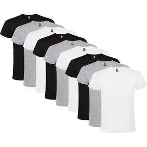 9 Pack Roly T-Shirt 100% katoen, single jersey, 150 gsm Ronde hals wit / grijs / zwart Maat S