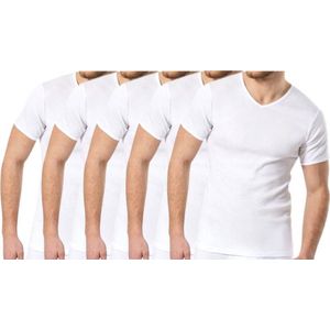 5 stuks Basic T-shirt - V-hals - 100% katoen - Wit - Maat M/L