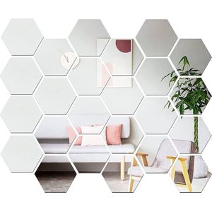 Hexagon Wand Spiegels Zeskant Zilver–Echt glas-Muurdecoratie-Interieuraccessoires–Badkamer Accessoires-12 stuks