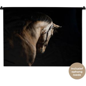 Wandkleed Dieren op een zwarte achtergrond - Paard op zwarte achtergrond Wandkleed katoen 90x67 cm - Wandtapijt met foto