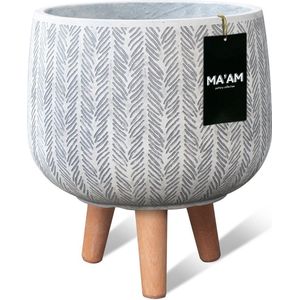 MA'AM Ivy - Bloempot op poten - D36xH36 - Wit - houten pootjes (FSC) - duurzame kwaliteit - trendy visgraat design