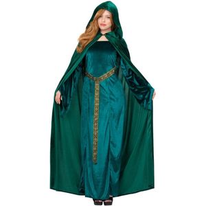 Smiffy's - Middeleeuwen & Renaissance Kostuum - Luxe Groene Cape Dame Van Adel Norah Vrouw - Groen - One Size - Halloween - Verkleedkleding