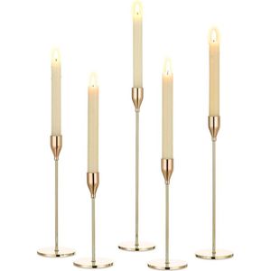 Vintage Metalen Kandelaar Set van 5 - Gouden Kaarsenstandaard voor Taper Kaarsen - Kerst Advent Decor - Bruiloft Feest Eettafel Centerpiece - Thuis Schoorsteendecoraties