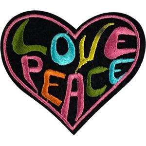 Love Peace Tekst Flower Power Hart Strijk Embleem Patch 8.8 cm / 7.7 cm / Roze Blauw Oranje Geel Zwart
