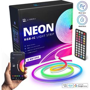 Lideka® - RGBIC Neon LED Strip 3 Meter - IP68 Voor Buiten - Met App En Afstandsbediening - Smart LED-strip - Volledig Dimbaar - Compatible met Google Home, Amazon Alexa En Siri