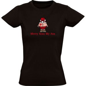 Merry kiss my ass Dames T-shirt - kerst - feest - kerstmis - christmas - xmas - sneeuw - cadeau - grappig - kerstshirt