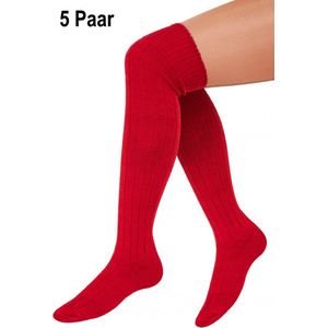 5x Paar Lange sokken rood gebreid mt.41-47 - knie over - PXP PartyXplosion - Tiroler heren dames kniekousen kousen voetbalsokken festival Oktoberfest voetbal