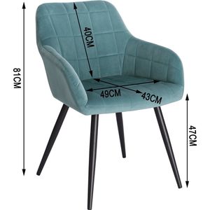 Eetkamerstoel - Eetkamer Stoelen - Lounge Stoel - Fauteuil - met Stalen Poten en Rugleuning - voor Woonkamer en Vrijetijdsrestaurant - Blue en Zwart