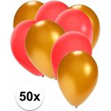 50x ballonnen goud en rood - knoopballonnen
