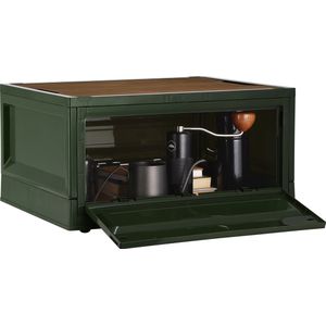 Navaris opvouwbare camping opbergkist - Opbergbox met wieltjes - 35 L opbergdoos met deksel - Stapelbare organizer krat - Tweezijdig te openen - Groen