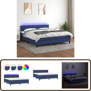 vidaXL Boxspring met LED en matras - Blauw - 160x200 cm Boxspring - Led Boxspring - Boxspring Met Led - Pocketveer Matras - Blauwe Boxspring