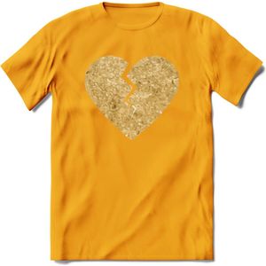 Valentijn Goud Hart T-Shirt | Grappig Valentijnsdag Cadeautje voor Hem en Haar | Dames - Heren - Unisex | Kleding Cadeau | - Geel - XXL