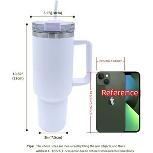 Travel Cup 40oz - RVS Thermosbeker met Handvat en Rietje - Drinkbeker To Go - 1.2 Liter - Tumbler - Mug - Thermosbeker - Thermosfles - Thermoskan