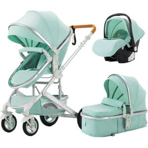 Thewooshop - Nieuwe Luxe Kinderwagen - 50 % Korting - Luxe Buggy - 3 In 1 Draagbare Reizen - Kinderwagen Vouwen - Kinderwagen Hoge Landschap Aluminium Frame - Pasgeboren Baby Kinderwagen - Groen