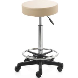 ZenGrowth ergonomische tabouret met hoge gasveer beige - Kapperskruk op harde wielen – Met voetring – Tabouret - In hoogte verstelbaar