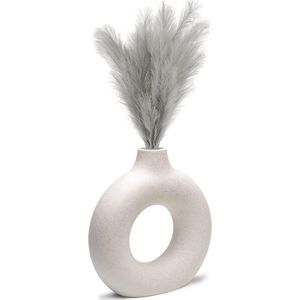 Handgemaakte vaas voor pampasgras, donutvaas, witte vaas, Scandinavische ringvorm, moderne decoratie, mat keramiek, woonkamerdecoratie, vazen voor decoratie en cadeau, vaas beige