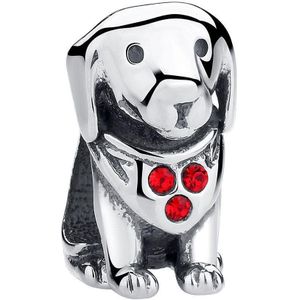 hond bead rode zirkonia | bedel | Zilverana | geschikt voor alle bekende merken | 925 zilver | moederdag