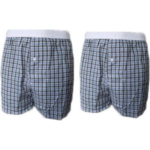 Embrator 2-stuks mannen Boxershort geruit wit/zwart/blauw XL