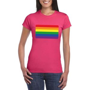 Gay pride t-shirt met Regenboog vlag roze dames L