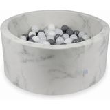 Ballenbak rond - marmer - 90x40 cm - met 300 grijs, wit en donkergrijze ballen