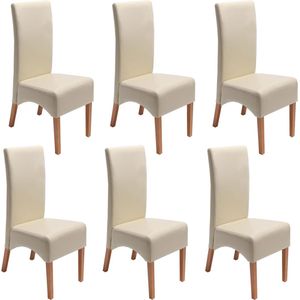 Set van 6 eetkamerstoelen Keukenstoel Latina stoel, LEATHER ~ crème, lichtgekleurde poten