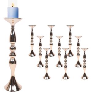 Tumex - Kandelaar Goud - Kaarsenhouder - Kaarsenstandaard - Set van 10 - 50cm Hoog - Luxe Metaal - Geschikt voor Kaarsen en Bloemen