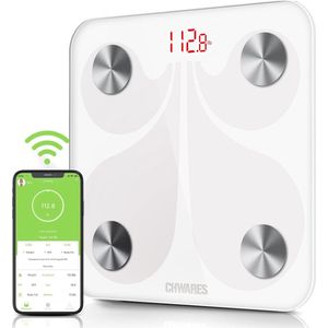 Body Fat Scale, USB Oplaadbare Digitale Gewicht Badkamerweegschalen, Smart BMI Schaal met 13 Body Data, Elektronische Schaal voor Lichaamsgewicht met Bluetooth, 400 LB, Digitale Badkamer Gewichtsschaal wit