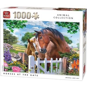 King Puzzel 1000 Stukjes (68 X 49 Cm) - Horses At Gate - Legpuzzel - Paarden