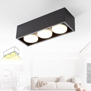 Plafondlamp Opbouw LED plafondspot - Zwart Plafondspot Hoekig met 3 vlammen Zwenkbaar Modern Opbouwspot Warm wit 3x5W GX53 Opbouwspot voor keuken Woonkamer Eetkamer Slaapkamer Hal