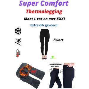 Super Comfort Thermolegging Zwart - Maat L t/m XXXL - Extra WARM Gevoerd - Thermobroek - Ondergoed - Outdoor - Wintersport - Warme Legging - Fleece - Figuur Corrigerend - Shape Wear
