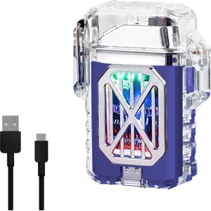 Oplaadbare Waterdichte Boogaansteker LED Power Display Type-C Oplaadbaar - Transparant - Outdoor Winddicht Aansteker voor Vriendjes en Vrienden (Blauw)