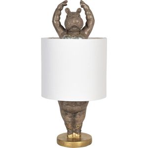 Clayre & Eef Tafellamp Nijlpaard Ø 20x44 cm Wit Goudkleurig Kunststof Rond Bureaulamp
