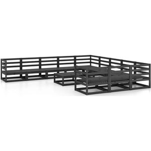 vidaXL Loungeset - 12-delig - Zwart - Grenenhout Loungeset - Tuinmeubles - Houten Lounge Set - Zwarte Loungestoel - Buitendecor