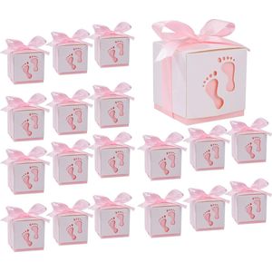 50 Stuks - Feestelijke Snoepdoosjes met Strik - Voor Babyshowers en Speciale Gelegenheden - 6x6x6 cm - Set van 50 - Roze