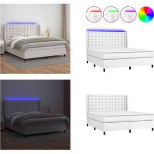 vidaXL Boxspring met matras en LED kunstleer wit 180x200 cm - Boxspring - Boxsprings - Bed - Slaapmeubel