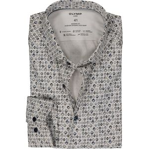 OLYMP 24/7 modern fit overhemd - twill - taupe met blauw dessin - Strijkvriendelijk - Boordmaat: 39