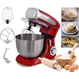 Herenthal Keukenmachine - Keukenmixer - 1900W - Foodprocessor met 7 Snelheidsstanden + LED, incl.  Garde / Kneedhaak / Mengarm / Pannenlikker, met spatscherm & RVS mengkom van 6.5 liter - Rood